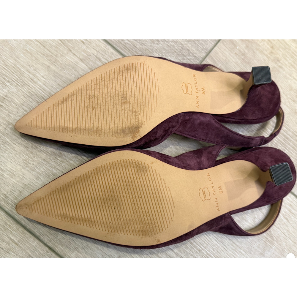 ANN TAYLOR RICH CRANBERRY SUEDE SLINGBACK KITTEN HEEL PUMPS HEELS SHOES SZ 5 - Picture 4 of 4